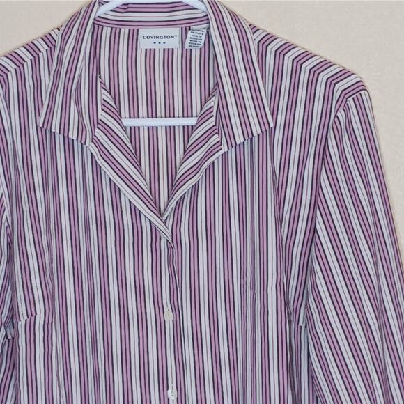Covington Blouse Womens L (14-16) Pink Striped Button Up Long Sleeve Polyester - Picture 3 of 10